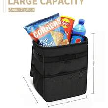 1pc Car Hanging Trash Can, Thickened Oxford Cloth, Waterproof & Leak-Proof, Flip Lid Design, Multi-Layer Mesh Pocket, 2 Gallon Large Capacity, Adjustable Shoulder Strap, Detachable Trash Bag Hook, Portable Waste Storage Bag, Suitable For SUV, Sedan, Home, Road Trip, Car Seat Back, Daily Travel Accessory - Black - View 8