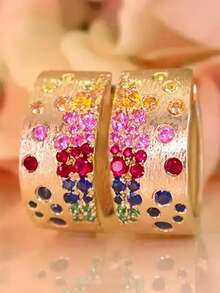 Tsnamer Huitan Women's Hoop Earrings, Gold Luxury Accessory, Suitable For Weddings And Parties, Fashionable Inlaid With Bright Colorful CZ Crystals, Exquisite Jewelry Gift - earrings - View 1