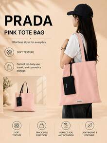 Prada Pink Tote Bag, Large Bag With A Matching Coin Purse, Soft Fabric And Spacious Capacity, Suitable For Daily Commuting - Pink - View 3
