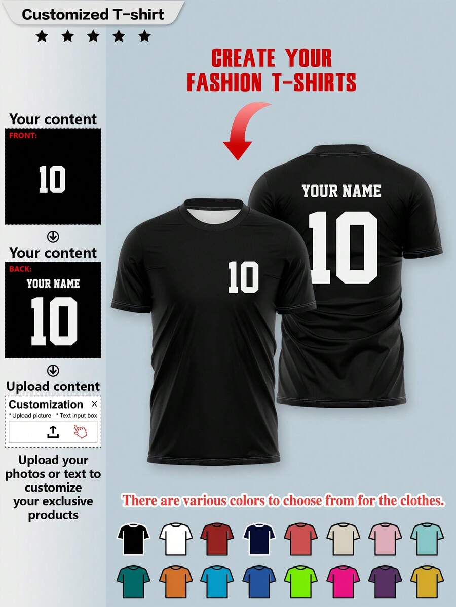 Custom Men's Printed T-Shirt, Input Your Number, Custom Team T-Shirt, Suitable For Team Use, Team Competition, Team Games. Multiple Color Options. - White - View 1