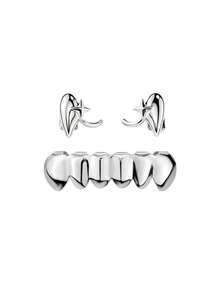 3件/1套時尚牙套 Grillz－2件平頂款與6件底部開口可調節嘻哈牙飾，中性款，適合日常配戴、派對表演道具 - 彩色 - 查看 14