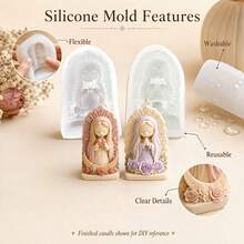 2pcs Aesthetic Praying Angel Silicone Candle Molds, 3D Flower Child Wax Mold DIY Aromatherapy Making, Plaster Statue Mold For Creating Peaceful Home Decor, Unique Casting Tool - 2-piece Moon, Star, Flower, Angel Mold - View 3