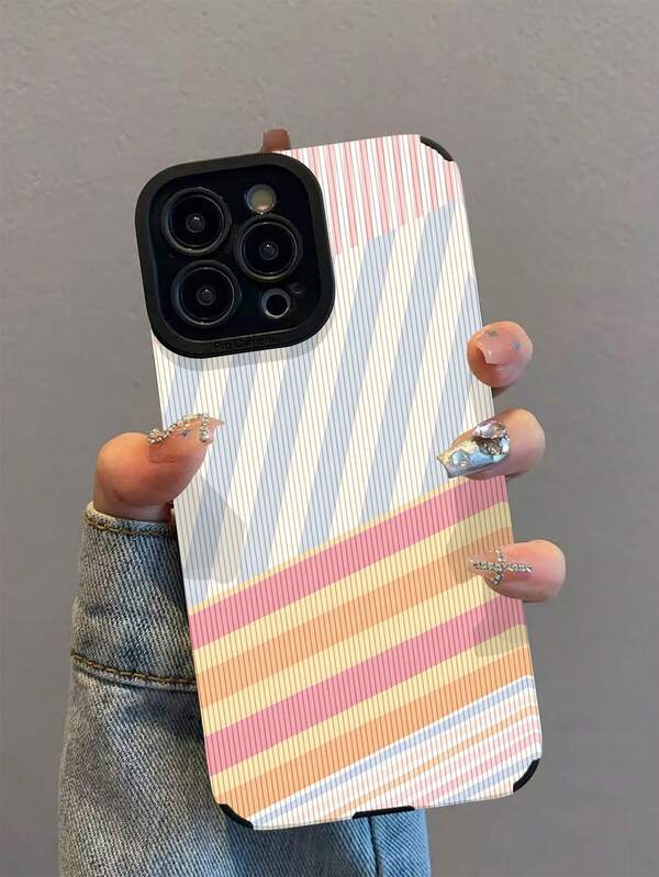1pc New Fashion Minimalist Striped Patchwork Pattern Shockproof Leather Phone Case, Essential Daily Protection, Style, Perfect Gift For Friends And Family, For IPhone17/17Air/17Pro/17ProMax/IPhone16/16Plus/16Pro/16ProMax/IPhone15/15Plus/15Pro/15ProMax/IPhone14/14Plus/14Pro/14ProMax/IPhone13/13Pro/13ProMax/IPhone12/12Pro/12ProMax/IPhone11/IPhone11Pro/11ProMax