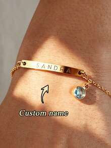 1PC Personalized Birthstone Friendship Sister Bracelet, Stainless Steel Bracelet, Women's Customized Jewelry, Bridesmaid Unique Gift, Customized Name Bracelet, Personalized Bracelet, Women's Bracelet, Thanksgiving, Back To School, Christmas, Halloween Gift, Name, Engraved Summer Bracelet - Multicolor 3 - View 2