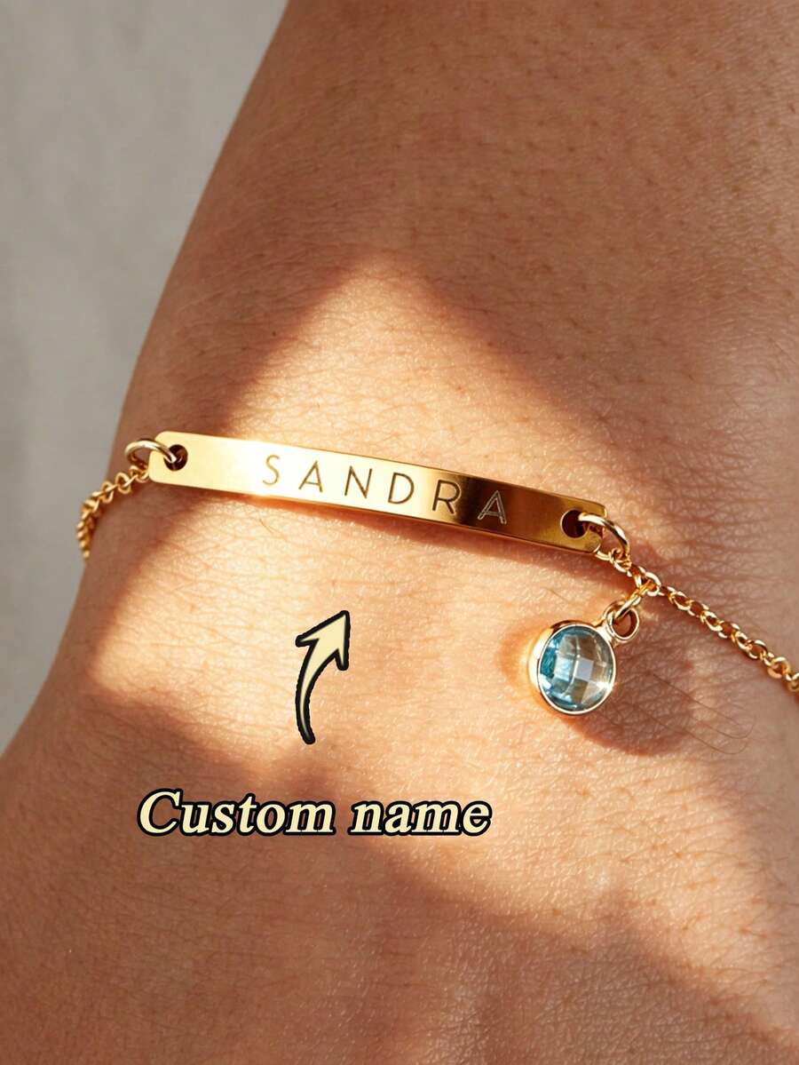 1PC Personalized Birthstone Friendship Sister Bracelet, Stainless Steel Bracelet, Women's Customized Jewelry, Bridesmaid Unique Gift, Customized Name Bracelet, Personalized Bracelet, Women's Bracelet, Thanksgiving, Back To School, Christmas, Halloween Gift, Name, Engraved Summer Bracelet