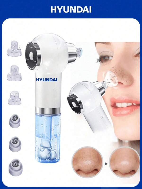 HYUNDAI 六合一便携式电动黑头吸出器套装，三种模式，USB充电式黑头吸出器，面部毛孔清洁器，面部及皮肤护理工具