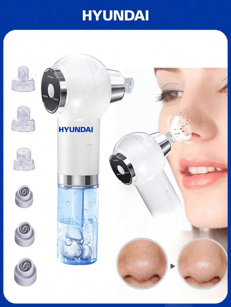 HYUNDAI 6-In-1 Portable Electric Blackhead Vacuum Remover Set, 3 Modes, USB Rechargeable Blackhead Suction Device, Facial Pore Cleaner, Facial & Skin Care Tool - White - View 1