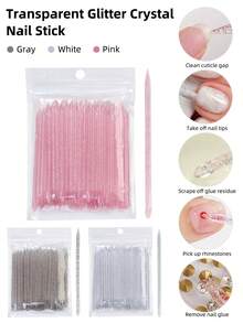 100 Peças Caneta de Resina Acrílica de Ponta Dupla para Aplicação de Strass, Ferramenta Multifuncional de Arte de Unhas para Desenho de Pontos e Flores com Empurrador de Cutícula, Acessórios de Manicure para Unhas Postiças, Design de Encantos de Unhas DIY, Uso Doméstico e de Salão de Unhas para Iniciantes - Multicolorido - Visão 3