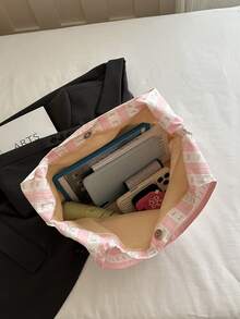 Bolso de hombro de gran capacidad para mujer, de unicolor, de moda para el uso diario y desplazamientos - Rosa - Ver 4