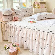 3 Piecesskin-Friendly Korean-Style Princess-Style Lace Bed Skirt Set, Including 1 Bed Skirt And 2 Pillowcases. Made Of Breathable Polyester, With High-Definition Printing. Suitable For All Seasons And Suitable For Home Or Dormitory Decoration. - Multicolor - View 8