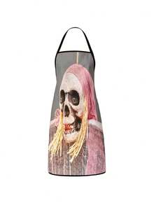 2Pcs Punk Halloween Skull Apron Set, Gas Mask Pilot Goggles King Crown Paisley Tattoo Pattern Skeleton Kitchen Apron, Waterproof Oilproof Cooking Bib With Paint Blood Splatter, Gothic Streetwear Style Halloween Party Costume Gift For Women Men - Multicolor - View 4