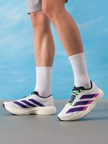 Adidas 男士 Adizero Evo SL M 緩震競賽跑鞋 日常跑步健身訓練通勤休閒運動鞋 JS4495 - 白/學院紫/魔力萊姆綠 - 查看 2