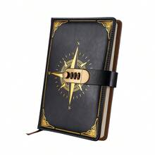 Jurnal Perjalanan Kulit Vintage A5 dengan Kunci Sandi - 200 Halaman Bergaris dengan Slot Pena dan Slot Kartu - Buku Catatan Tahan Lama Cocok untuk Kantor, Belajar, dan Perjalanan (22x15cm) - Versi kompas - View 3