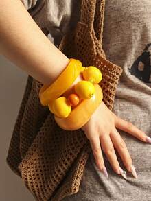 3pcs Summer Lemon Resin Bracelet Set, Stackable Cute Fashion Fruit Bracelets, Suitable For Beach Vacation And Party Wear - Orange - View 3