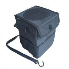 1pc Car Hanging Trash Can, Thickened Oxford Cloth, Waterproof & Leak-Proof, Flip Lid Design, Multi-Layer Mesh Pocket, 2 Gallon Large Capacity, Adjustable Shoulder Strap, Detachable Trash Bag Hook, Portable Waste Storage Bag, Suitable For SUV, Sedan, Home, Road Trip, Car Seat Back, Daily Travel Accessory - Black - View 9