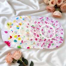 6 buah Topi Mandi Ekstra Besar Tebal dengan Motif Cetak yang Dapat Diatur, Dapat Digunakan Kembali dengan Karet Elastis, Cocok untuk Penggunaan di SPA dan Salon Rambut Wanita - A - View 5