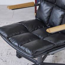 Home Office Desk Chair, Ergonomic Leather Computer Chair With Wheels And Oak Armrests, Height-Adjustable Swivel Executive Chair WL - 黑色 + 真皮 - 查看 11