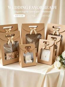Flip-Top Handbag With Bow And Window, Large/Medium/Small Cardboard Gift Bag, Birthday Gift Packaging Bag, Christmas Gift, Easter Gift Packaging Bag - Bow Kraft Paper - View 9