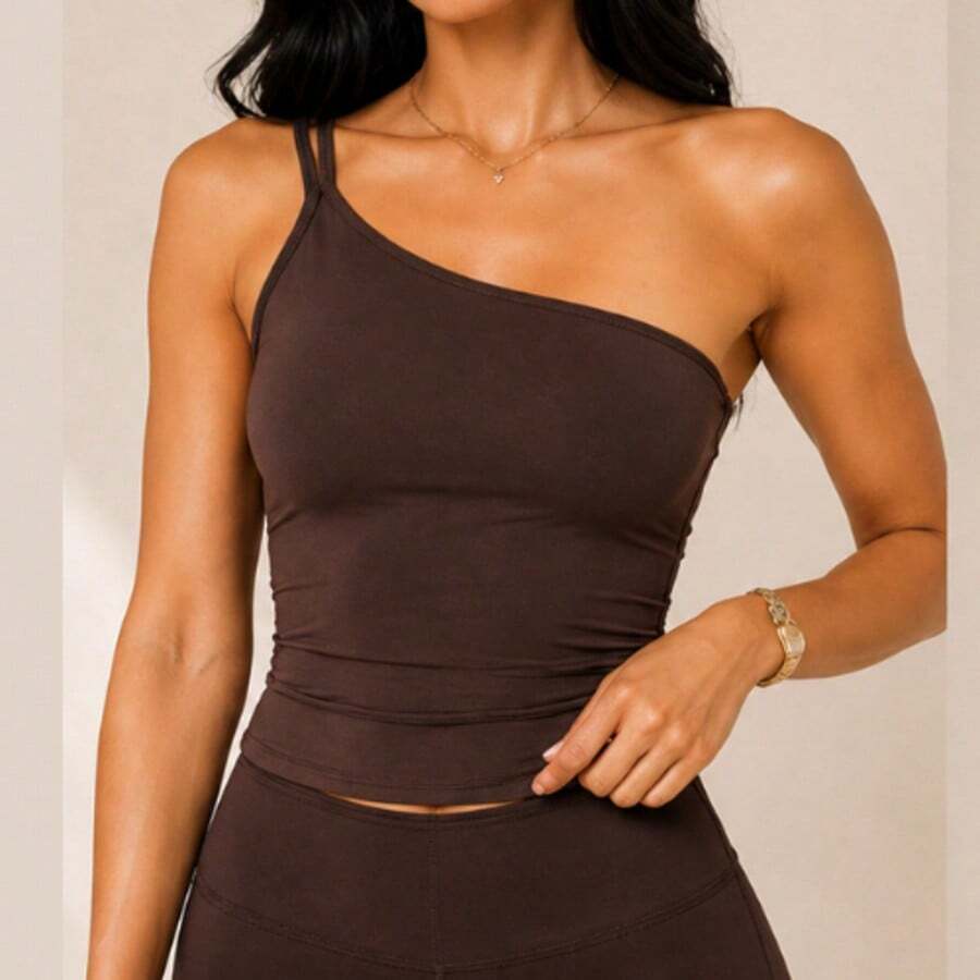 Women's One Shoulder Tank Top Strapless Top Tube Top Suplex Blouse Y2k Fashion Gringa Strappy Casual Party Knitted Asymmetrical - 鏽棕色 - 查看 1