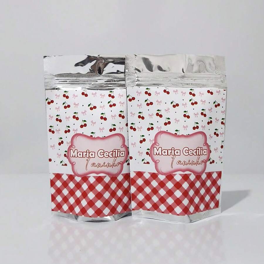 20 SAQUINHO METALIZADO CEREJA LEMBRANCINHA PERSONALIZADA PARA FESTA INFANTIL ANIVERSÁRIO MENINA - Damasco - Visão 1