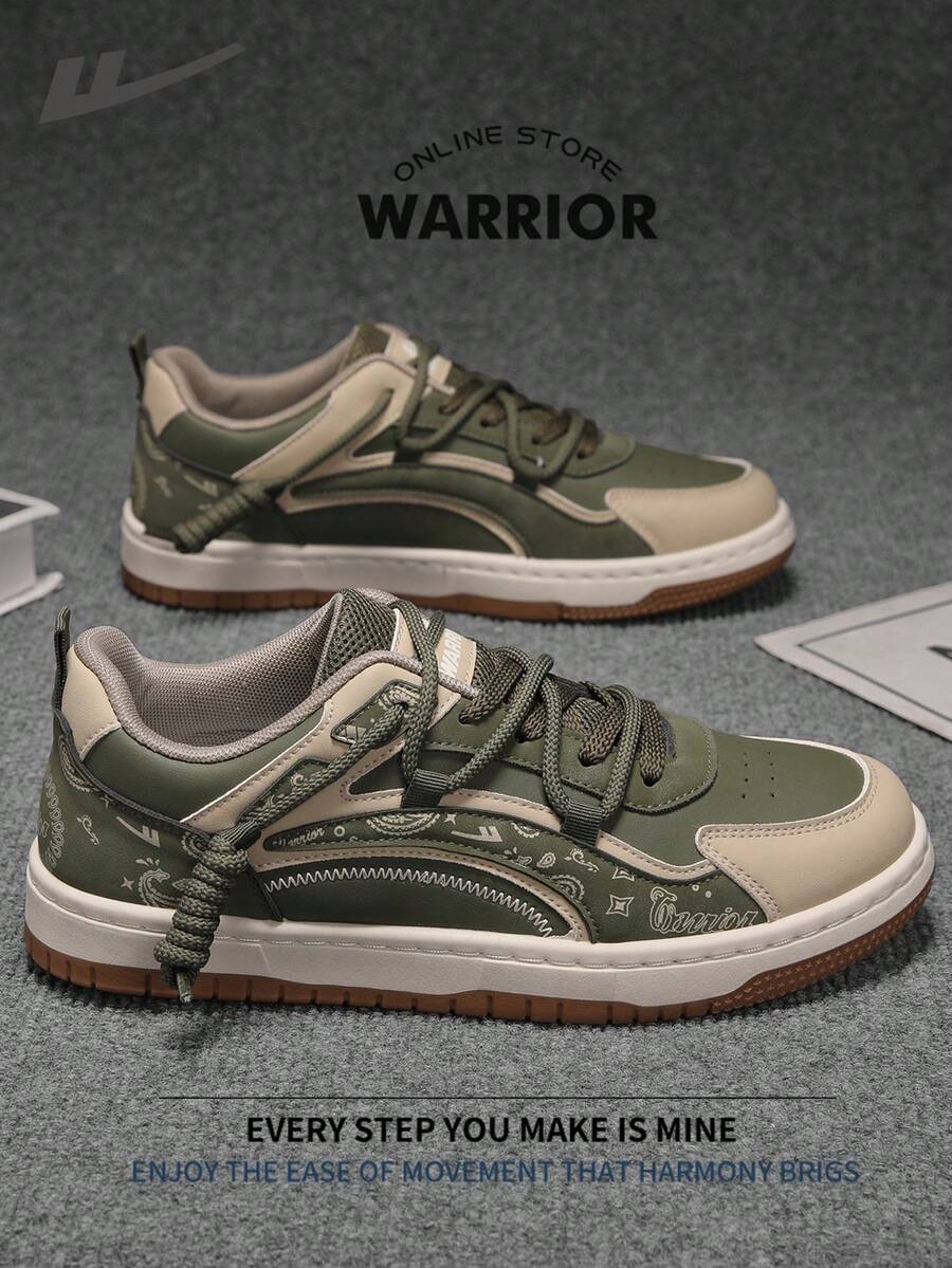 Warrior Men's Board ShoesSpring And SummerComfortable Modest Style Casual Yet Sleek Sneakers Applicable Throughout The Year Wear-Resisting All-Day Wear Training Sneakers Running Shoes - Army Green/Apricot - View 1