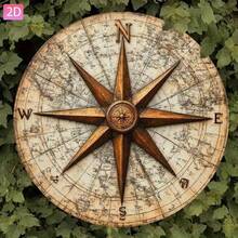 2D Flat Design, 1pc Vintage Nautical Compass Map Wall Decor. With Compass And Nautical Chart, Rustic Wall Hanging Decoration, Suitable For Garden, Kitchen, Bar, Bedroom, Outdoor, Garage, Cafe, Restaurant And Holiday Decoration (Random Hole Position) - A - View 4