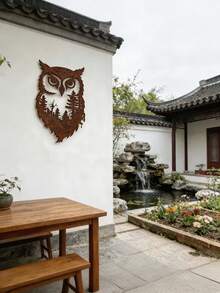 1件裝生鏽貓頭鷹壁飾雕塑，鄉村風戶外裝飾，鄉村生鏽貓頭鷹雕像，露台鳥類裝飾 - 多色 - 查看 6