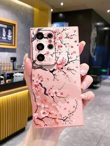 1pc Pink Flower Branch Camera Anti-Drop Phone Case UV Printed Compatible With Samsung/Galaxy/ Android Models - Pink - View 3