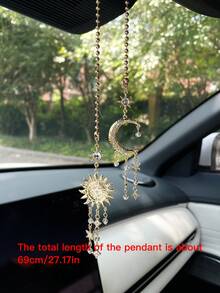 Sun & Moon Tassel Car Hanging Ornament, Car Interior Rearview Mirror Decoration Pendant, Car Rearview Mirror Decorative Charm - A - View 8