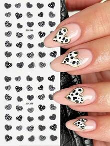 2pcs 3D Black White Brown Heart-Shaped Leopard Print Nail Stickers, Animal Leopard Print Footprint Stickers, Nail Supplies Stickers, Holographic Self-Adhesive DIY Nail Decoration - Multicolor - View 4