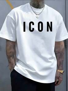 Camiseta Unisex de Algodón Puro para Hombre y Mujer, Estilo , Peso Máximo 200 G/M², Camiseta con Gráfico Minimalista de la Letra ICON, Suave y Transpirable para Uso Casual y Formal - Blanco - Ver 8