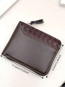 1pc Men's Multi-Function [Multi-Card Slot] Patchwork Coin Purse Short Horizontal Zipper Wallet Coin Purse Woven Pattern Patchwork Wallet - Multicolor - View 11