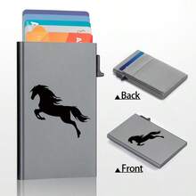 محفظة بطاقات معدنية بتصميم حصان جاري للرجال، علبة بطاقات عمل من الألومنيوم مع خاصية حجب RFID وفتح تلقائي، محفظة بطاقات - متعدد الألوان - مشاهدة 2