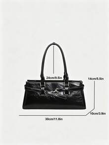 Bolso de hombro tipo baguette largo con hebilla de metal con cordones, bolso de mano minimalista para ir al trabajo - Multicolor - Ver 6