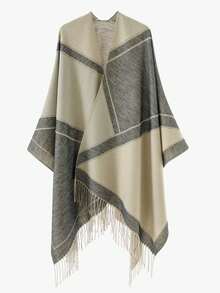 1pc Men's Striped Doorframe European & American Travel Style Shawl Cape, Versatile Double-Sided Solid Color Warm Scarf - Multicolor - View 9