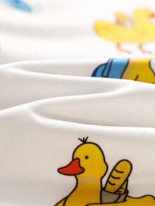 Women's 2-Piece Satin Pajama Set, Cute Cartoon Duck Print, Lapel Long Sleeve Top And Elastic Waist Pants, Soft And Silky Loungewear - Yellow - View 7