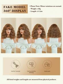 Short Wavy Warm Brown Bob Wig With Side Bangs Natural-Looking Synthetic Heat-Resistant Fiber Curly Hair Wig For Women Everyday Hairstyle Wear, Party Cosplay Use 12 Inch - Brown - View 6