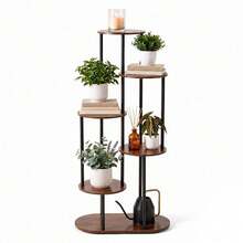 Modern Plant Stand 4/5/6 Tier Wooden Shelving & Metal Flower Rack For Indoor Garden & Outdoor Use - Black - View 11