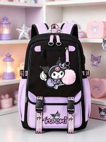 SANRIO Kawaii Kuromi Print Backpack, Contrast Color Large Capacity Multi-Pocket School Bag, Preppy Durable Daypack For Daily Commute Back To School Travel - Multicolor - View 12