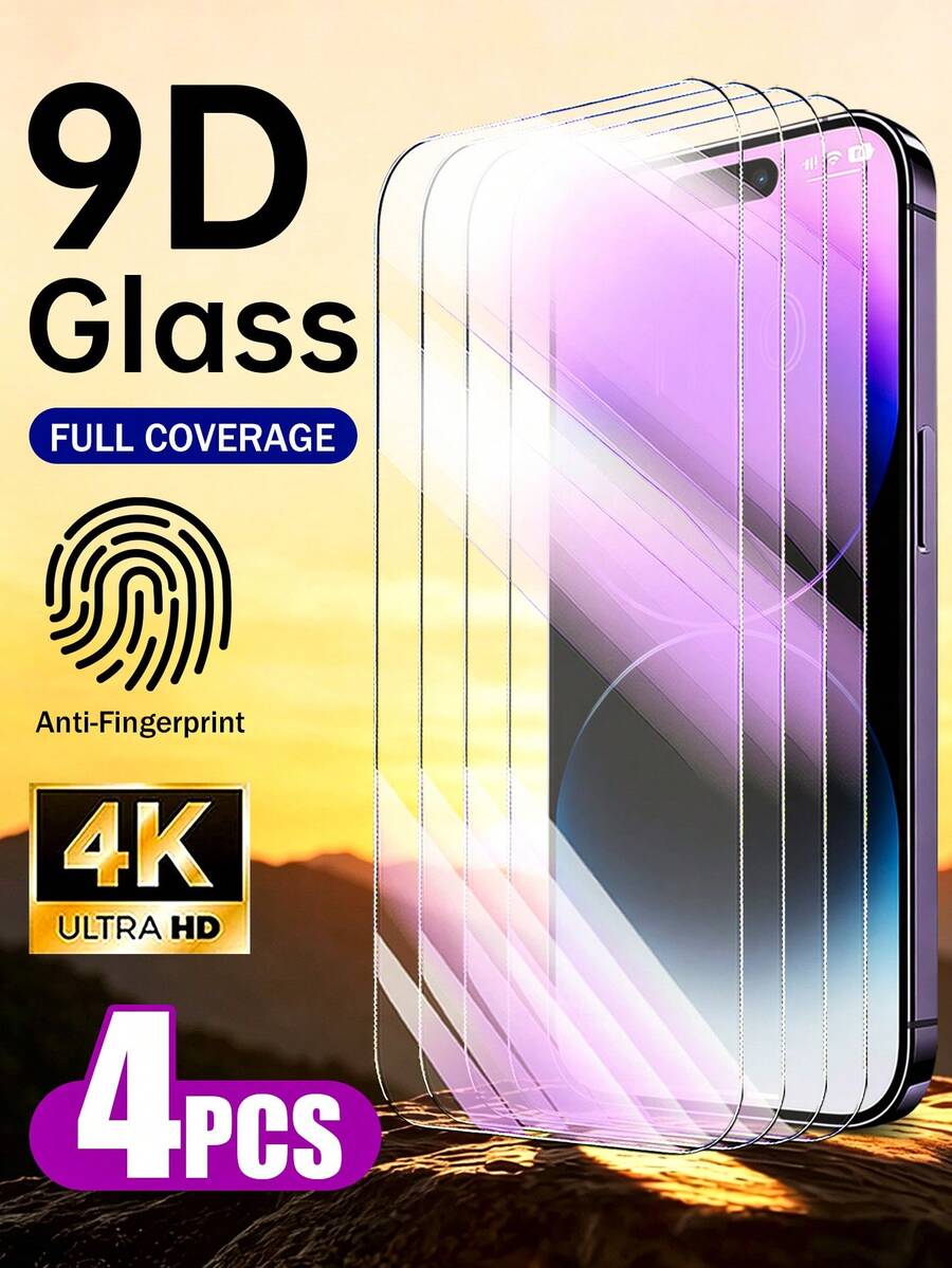 4pcs Anti-Blue Light Tempered Glass Screen Protector, Compatible With IPhone 17 Pro Max, 17E/17P Pro/16/16 Plus/15 Pro/15/14/13/12/11/XR/XS, Full Coverage | Eye Protection | Anti-Fingerprint | Case Compatible - 4PCS - View 1