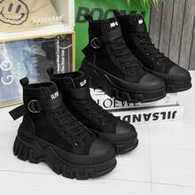 Men High-Top Leather Riding Boots - All Black Height Increase - View 3