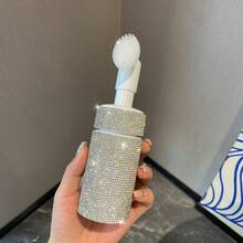 200ml Multifunctional Rhinestone Foaming Pump Bottle With Soft Brush Head, Press-Type Pump Generates Rich Fine Foam For Gentle Facial Cleansing, Detachable Brush Head Deep Exfoliate & Remove Makeup Residue, Refillable Design Reuse With Face Wash - White - View 5