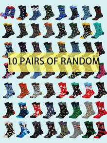 5/10 Pairs Men's Fun Mid-Calf Socks, Assorted Animal, Cartoon And Geometric Patterns, Breathable For All Seasons, Suitable For Daily Wear And Holiday Gifts - Multicolor - View 9