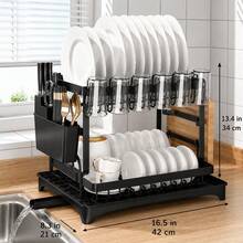 Large Capacity Dish Drying Rack With Drainboard, Kitchen Counter Dish Drainer With Utensil Holder & Drainage Tray - View 11
