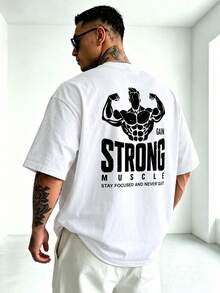 ZYNTH BALENO Men's Casual Muscle Man Graphic Crew Neck Short Sleeve T-Shirt, Suitable For Daily Wear, Fitness And Sports, White Summer Style - White - View 4