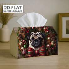 1pc 2D Flat Fabric Tissue Box Cover, Non-Embroidered Printed Christmas Wreath Pug Pattern With Pinecones, Colorful Balls, Stripes And Bows, Holiday Tissue Storage Sleeve, Fits Most Tissues, Sofa Bedside Cabinet Dining Room Home Decor - A - View 8