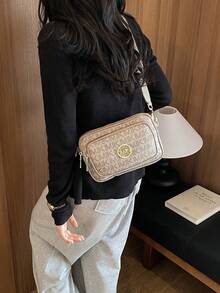 Dedoo 女款字母印花PU相機斜挎包，金屬Logo多拉鍊口袋休閒手提包，大容量，校園書包，大學校園 - 彩色 - 查看 4
