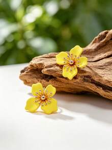 1 Pair Exquisite Glossy Colorful Blooming Four-Petal Flower Stud Earrings For Women - Flower Earrings - View 6