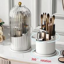 Hot Selling Dust‑Proof 360° Rotating Storage Organizer With Transparent Sliding Lid, Large Multi‑Compartment Countertop Caddy For Toothbrushes Toothpaste Makeup Brushes, Multi‑Scene Household Decor, Ideal Practical Home Gift - White - View 3