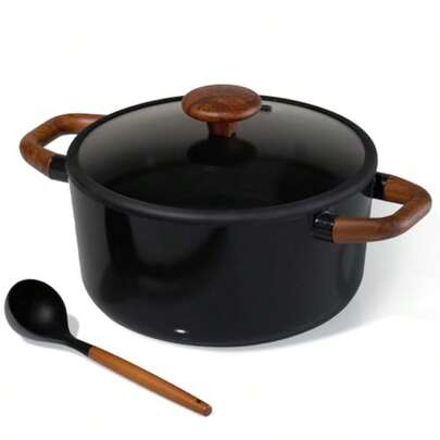 5QT Ceramic Stock Pot With Ladle, Nonstick Casserole With Lid, Even Heating Stockpot, Fits All Stoves, Non Stick Large Acity Cooking Pots, , Black